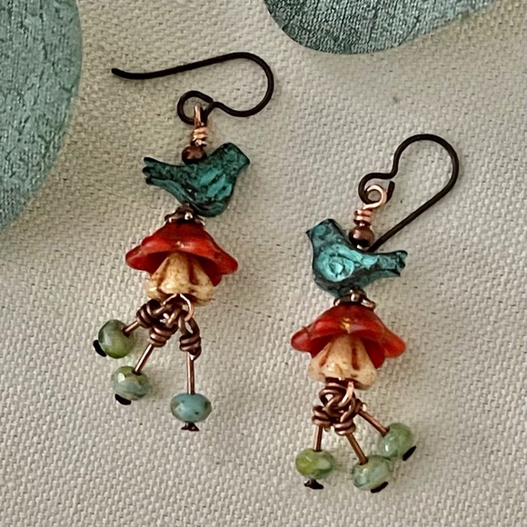 ARTISAN Earrings - “Birds and Berries” Dangles - Picture 4 of 9